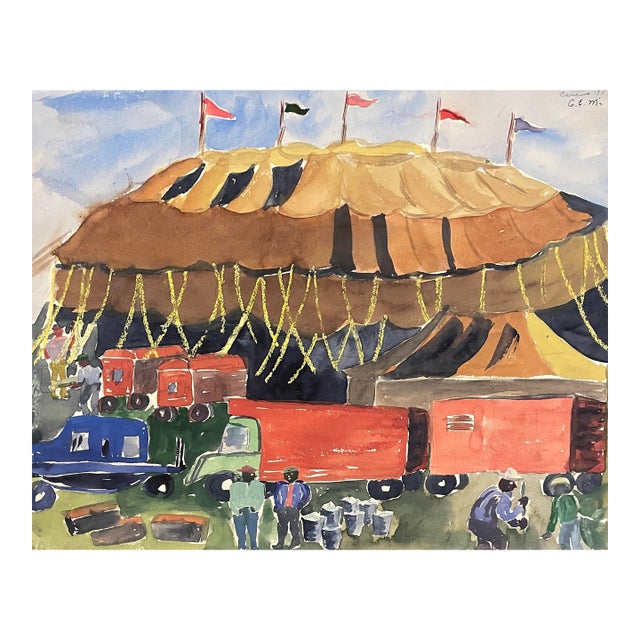 1951 Traveling Circus Painting by Matthews For Sale