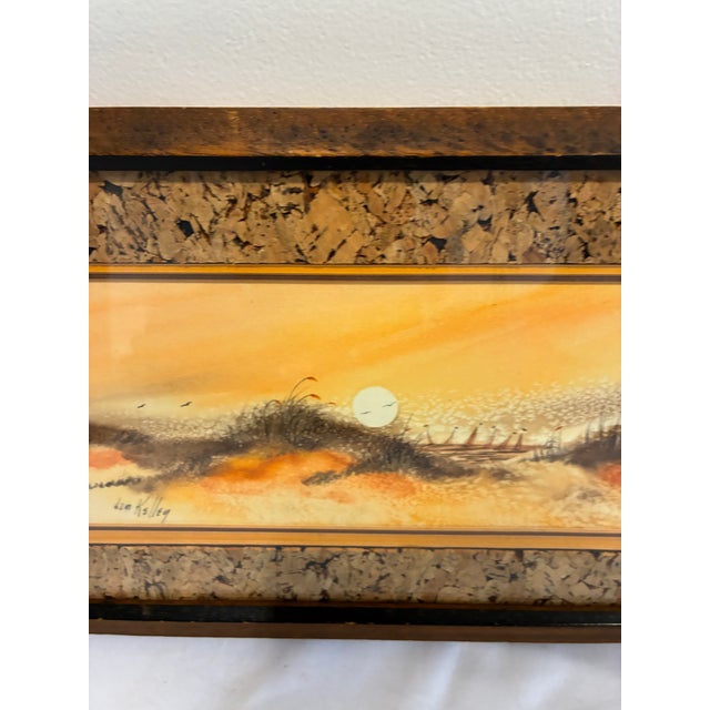 Vintage Framed Coastal Landscape Artwork With Cork Mat For Sale In Oklahoma City - Image 6 of 8