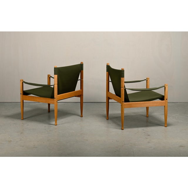 Forest Green Vintage Danish Safari Chairs in Oak and Forest Green Canvas Fabric by Erik Wørts, 1970s, Set of 2 For Sale - Image 8 of 18