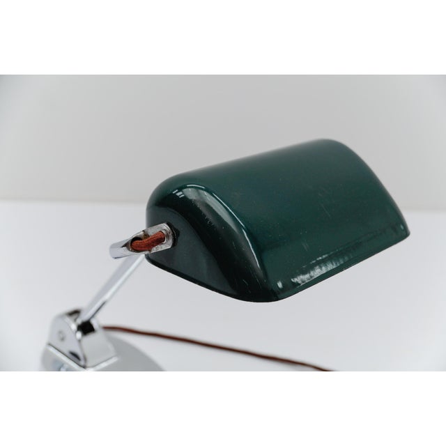 Bauhaus Chrome and Green Enamel Banker Lamp by Jacobus, 1930s For Sale - Image 16 of 18