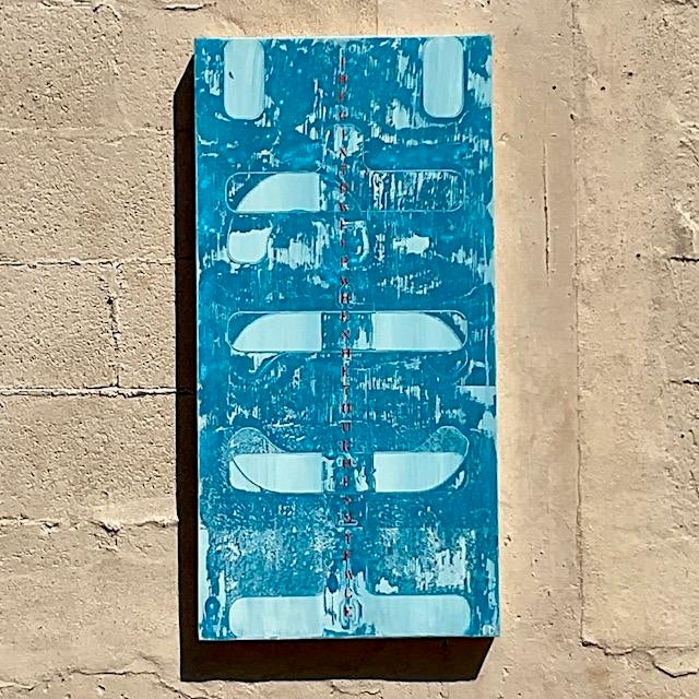 Wood Vintage Contemporary Abstract Oil on Board - Set of 2 For Sale - Image 7 of 10