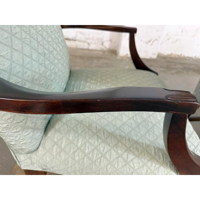 Pair of Textured Sea-Foam Green Upholstered Arm Chairs For Sale - Image 11 of 11