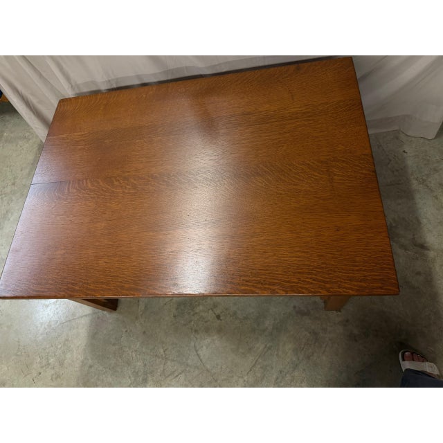 American Mission Quarter-Sawn Oak Coffee Table With Two Drawers and Lower Shelf, Circa 1890–1910 For Sale - Image 14 of 17
