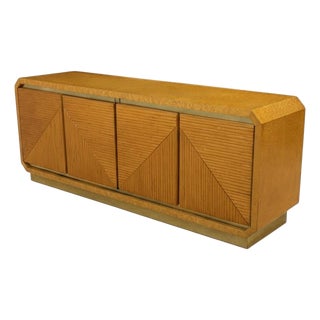 1970s Art Deco Form Faux Bamboo Maple & Brass Modern Credenza or Chest For Sale
