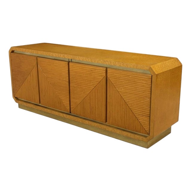 1970s Art Deco Form Faux Bamboo Maple & Brass Modern Credenza or Chest For Sale