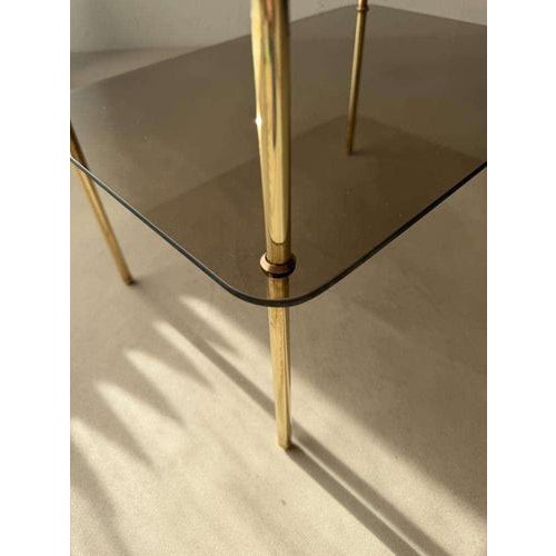 Metal Vintage Smoked Glass and Brass Side Table, 1970s For Sale - Image 7 of 12