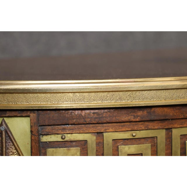 Pair of Rare Bronze Mounted Ebonized Greek Key Similar Demilune Console Tables For Sale - Image 9 of 11