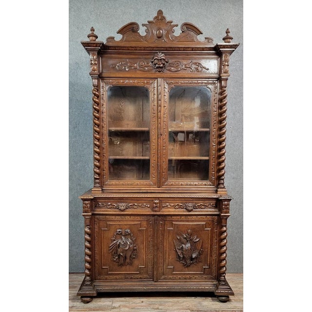 Renaissance-Style Oak Hunting Lodge Bookcase For Sale - Image 5 of 5