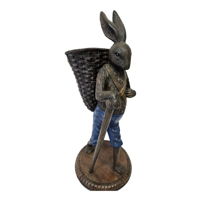 Vintage Charming Gentleman Rabbit Figurine Carrying a Basket For Sale