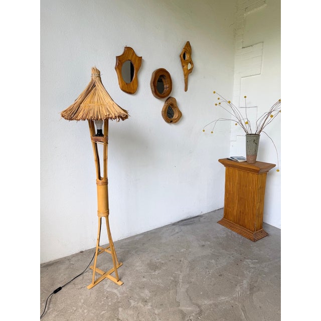Wood Bamboo and Straw Floor Lamp, 1980 For Sale - Image 7 of 18