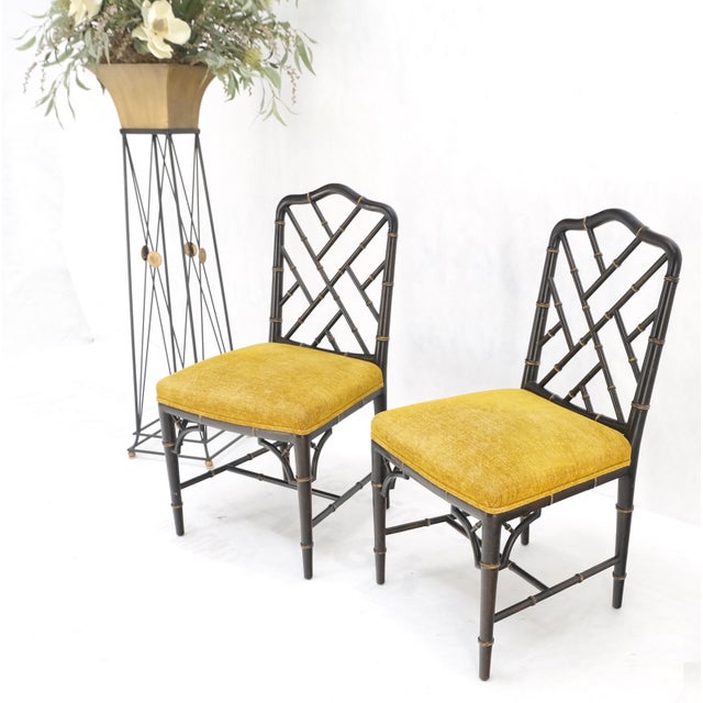 Mid 20th Century Pair Mid-Century Modern Decorative Ebonized Walnut Faux Bamboo Side Chairs Mint For Sale - Image 5 of 15