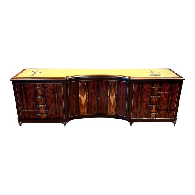 1950s Custom Pani Credenza Dresser Rosewood Goldleaf Bronze Mexico City For Sale
