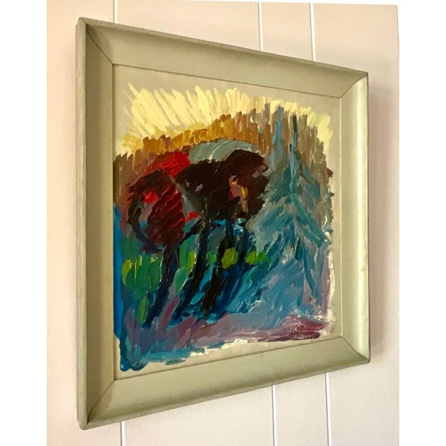 Vintage Boho Abstract Expressionist Signed Original Oil on Canvas 1963 For Sale - Image 4 of 7
