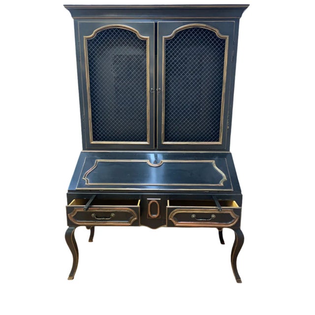 Vintage Louis XV Style Minton Spidell Drop-Front Hand Painted Secretary Cabinet This vintage Minton-Spidell Louis XV style...