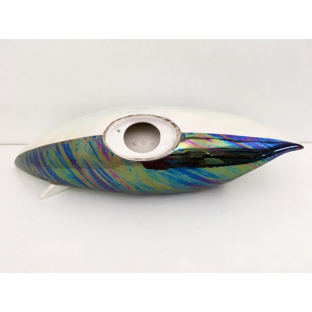 1950s Vintage White and Iridescent Ceramic N 6768 Bowl by Lusso, Italy, 1950s For Sale - Image 5 of 9