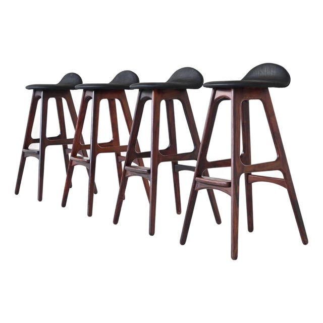 OD61 Bar Stools in Rosewood by Erik Buch for Oddense Mobler, Denmark, 1965, Set of 4 For Sale