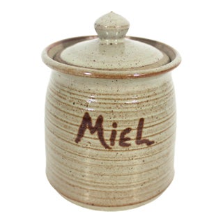 Vintage French Studio Pottery Honey Pot Jar For Sale