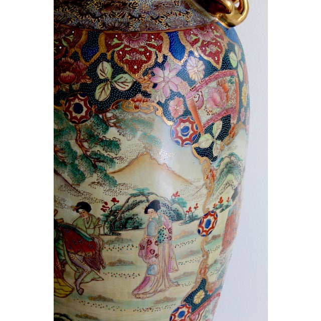 Monumental 50.5" Chinese Export Royal Satsuma-Style Palace Floor Vase With Wooden Stand For Sale - Image 17 of 18