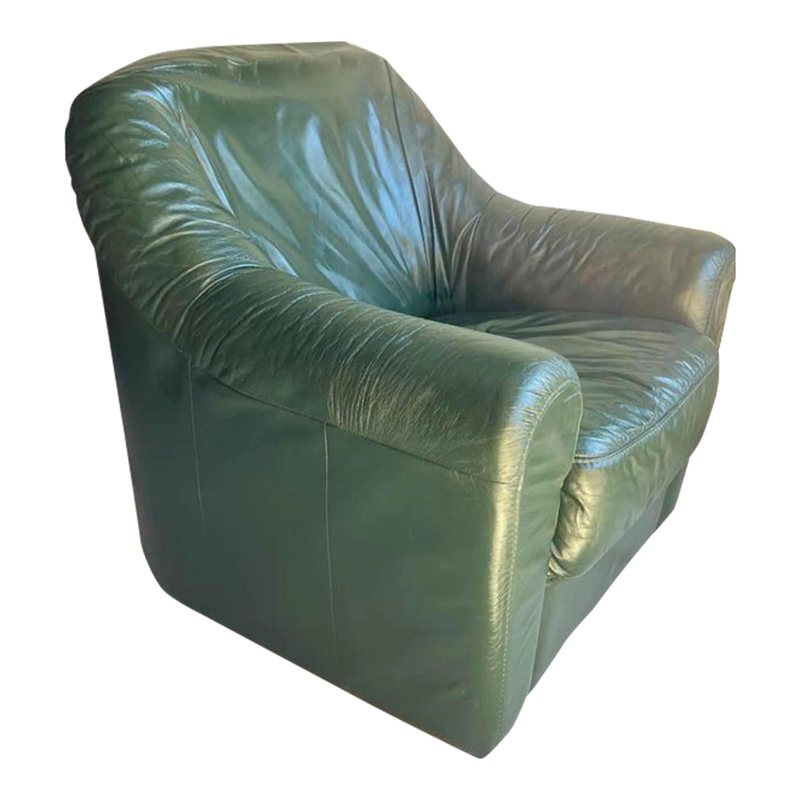 Late 20th Century Italian Green Leather Swivel Club Lounge Chair