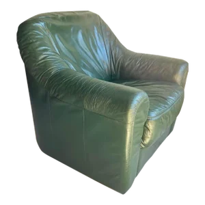 Late 20th Century Italian Green Leather Swivel Club Lounge Chair