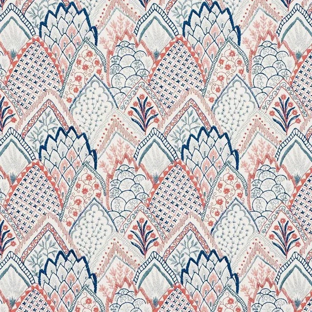 Sample - Schumacher Albizia Embroidery Fabric in Delft & Rose For Sale