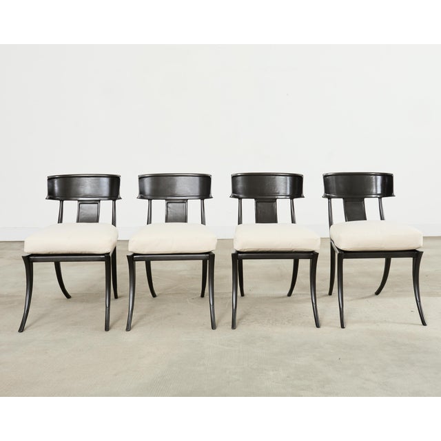 Neoclassical Michael Taylor Metal Klismos Garden Chairs Set of Four For Sale - Image 3 of 18