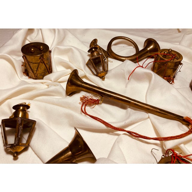 Vintage Collection of Holiday Brass Musical Instruments Ornaments Decorations For Sale - Image 4 of 8