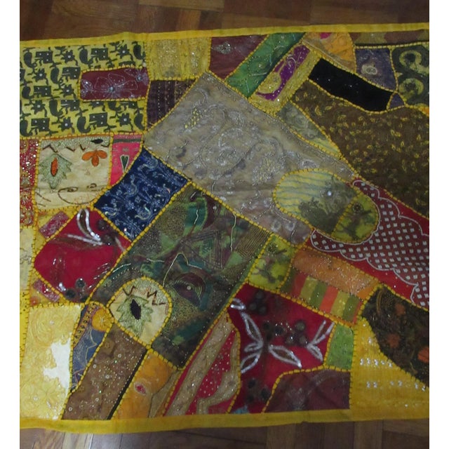 Vivid Embroidered Patchwork Quilt Handcrafted Textile Art - Jerusalem 36"x24" For Sale - Image 4 of 16