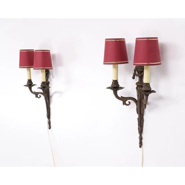 Metal Louis XVI Style Bronze Sconces, 1978, Set of 2 For Sale - Image 7 of 9