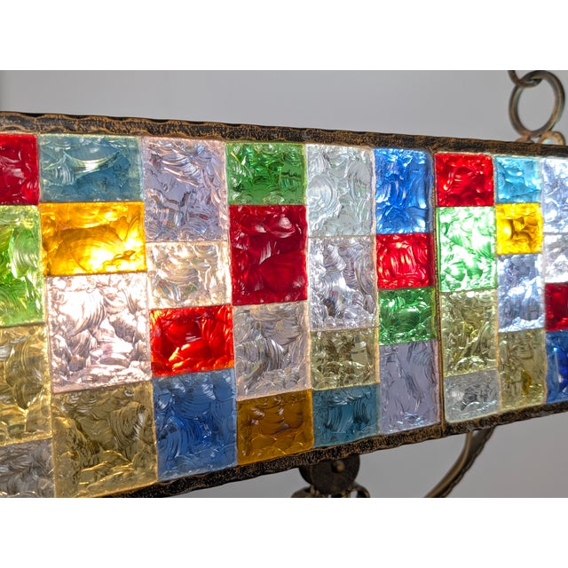 Large Italian Multicolor Hammered Glass and Wrought Iron Lamp, 1990s For Sale - Image 4 of 15