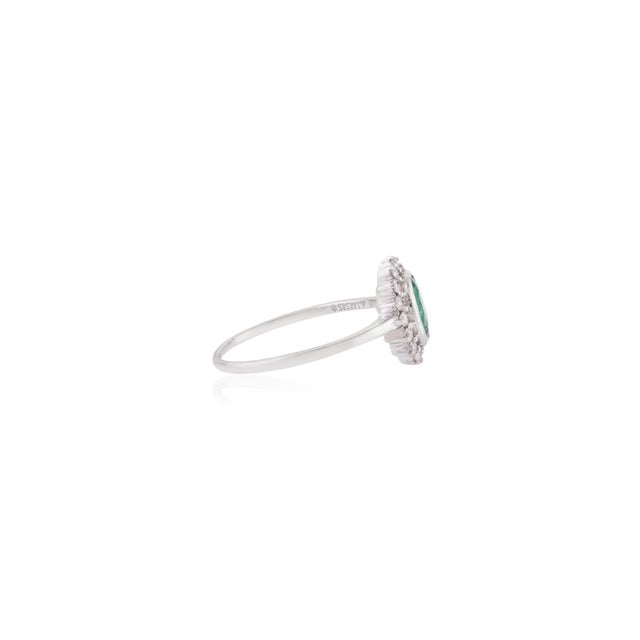 Not Yet Made - Made To Order Natural Emerald Diamond Halo Art Deco Ring Size 7 in 14k White Gold For Sale - Image 5 of 14