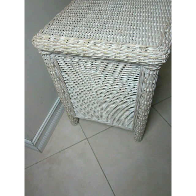 Ivory 1980s Wicker Rattan Two Drawer Coastal Style Ivory Color Nightstand For Sale - Image 8 of 13