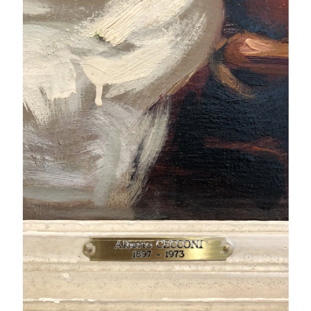 Rustic Alberto Cecconi, Woman with a Basket of Apples, Oil on Canvas, 1960s, Framed For Sale - Image 3 of 12