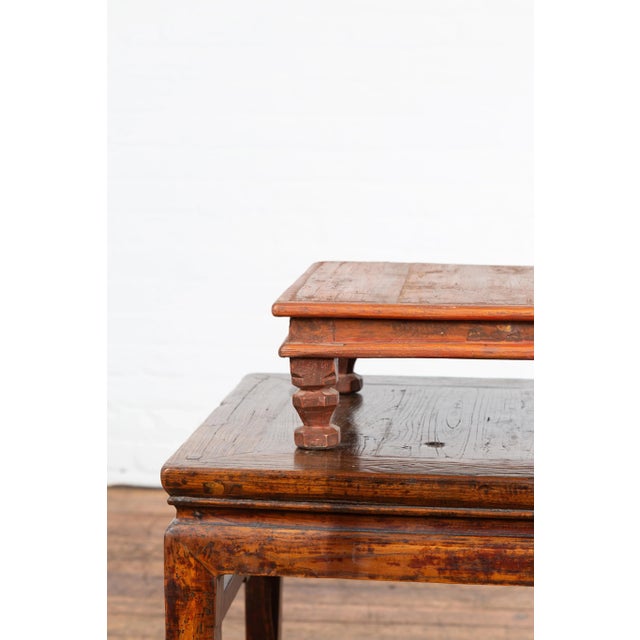 Vintage Indian Low Wooden Prayer Table Stand with Carved Angular Legs For Sale - Image 11 of 13