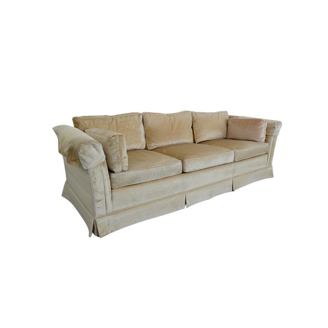 1970s Vintage Drexel Heritage Skirted Velvet Sofa For Sale - Image 5 of 14
