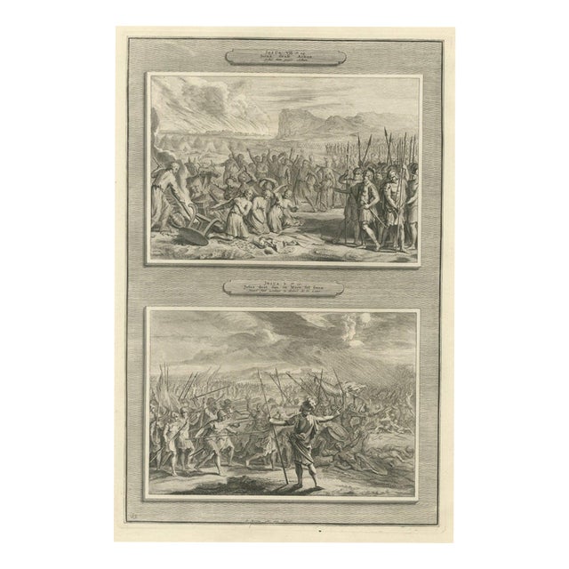Pieter Mortier, Achan Punished and Joshua Commands the Sun to Stand Still, 1700, Engraving For Sale