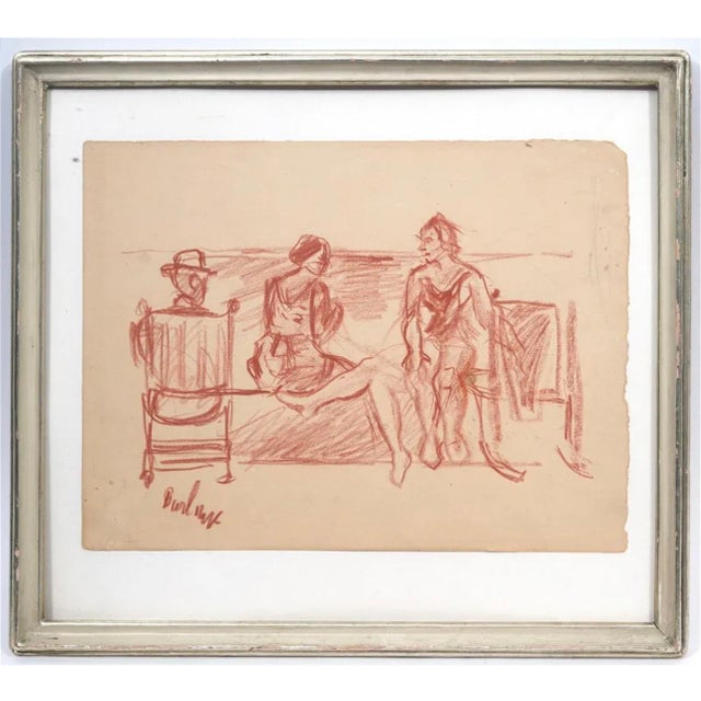 David Burliuk (Ukrainian, 1882-1967) Three figure on the beach (Hamptons, Long Island New York) Conte crayon drawing on...