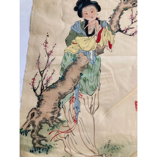 Vintage Japanese Painted Silk Panel For Sale - Image 4 of 10
