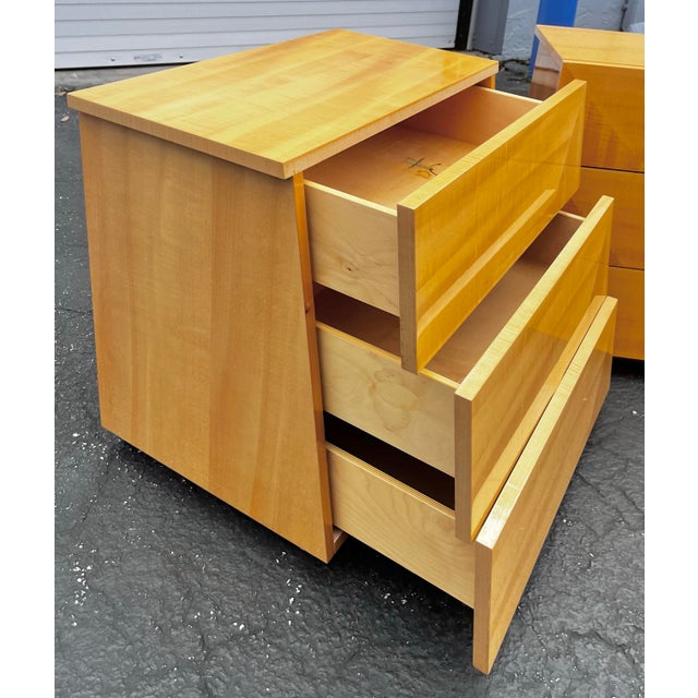 Wood Italian Mid Century Modern Pair of Nightstands With Oblique Tapered Façade | Giorgio Collection Italy For Sale - Image 7 of 12