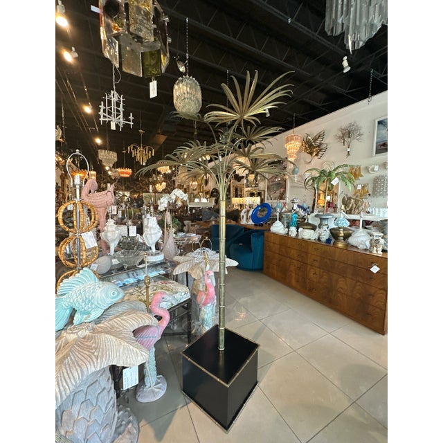 Vintage Brass Gold Italian Tole Metal Palm Tree Pot Statue Faux Bamboo Plant For Sale - Image 12 of 12