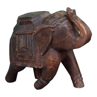 1970s Distressed Wood Elephant Figurine For Sale