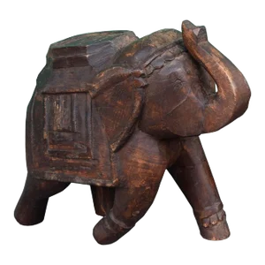 1970s Distressed Wood Elephant Figurine