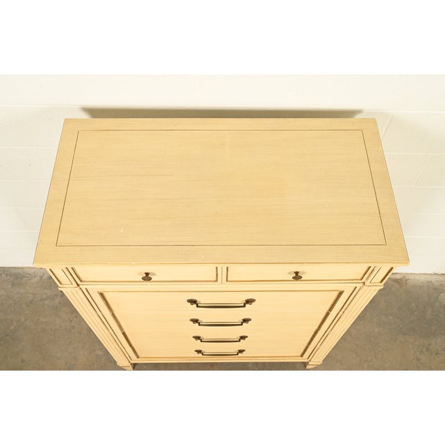 Wood Henredon French Regency Louis XVI Cream Lacquered Highboy Dresser, Circa 1960s For Sale - Image 7 of 17