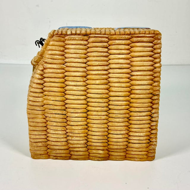 1990s Vintage Arts & Crafts Adirondack Rustic Faux Wicker Fishing Basket Tissue Box Cover For Sale - Image 9 of 11