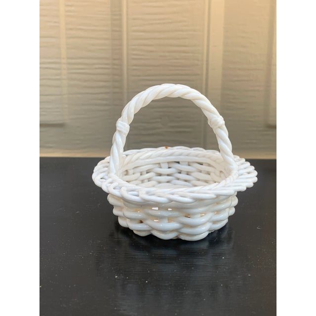 1980s 1980s French Country White Ceramic Trompe L’Oeil Woven Basket For Sale - Image 5 of 8