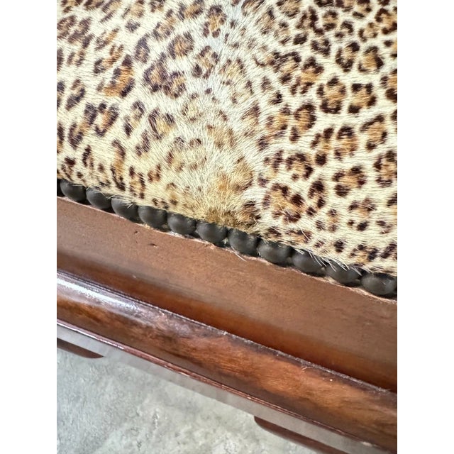Wood Antique Mahogany Leopard Print Animal Hide Stools - A Set For Sale - Image 7 of 18