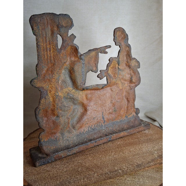 Antique Cast Iron "Rebecca at the Well" Biblical Figural Doorstop – Original Paint, C. 1890 For Sale - Image 9 of 16