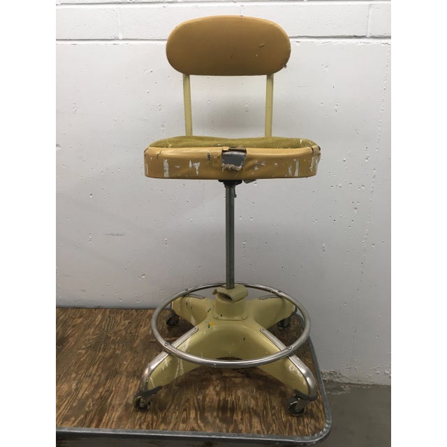 Vintage industrial tanker style architectural or drafting stool by Globe Business Furniture, circa 1980.