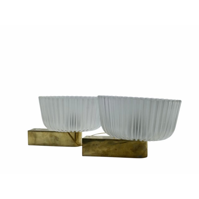 Brass and Glass Wall Lamps by Archimede Seguso for Seguso, Italy, 1940s, Set of 2 For Sale - Image 10 of 10