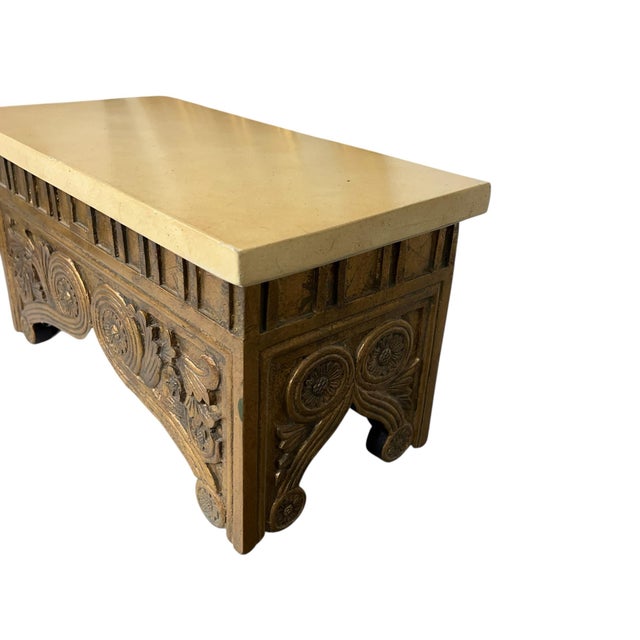 Vintage large carved giltwood decorative box. Exterior measures 16” w x 8” d x 8.5” h. Inside measures 13” w x 5.5” d x...